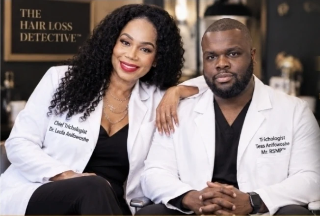 Mother-and-Son Trichology Team — Dr. Leola Anifowoshe and her son at Texas Hair Restoration